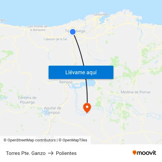 Torres Pte. Ganzo to Polientes map