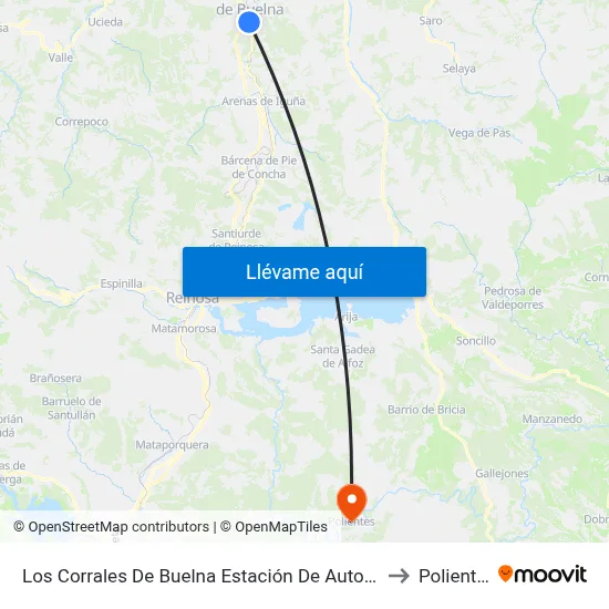 Los Corrales De Buelna Estación De Autobuses to Polientes map