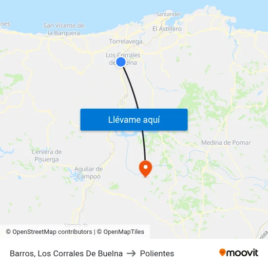 Barros, Los Corrales De Buelna to Polientes map