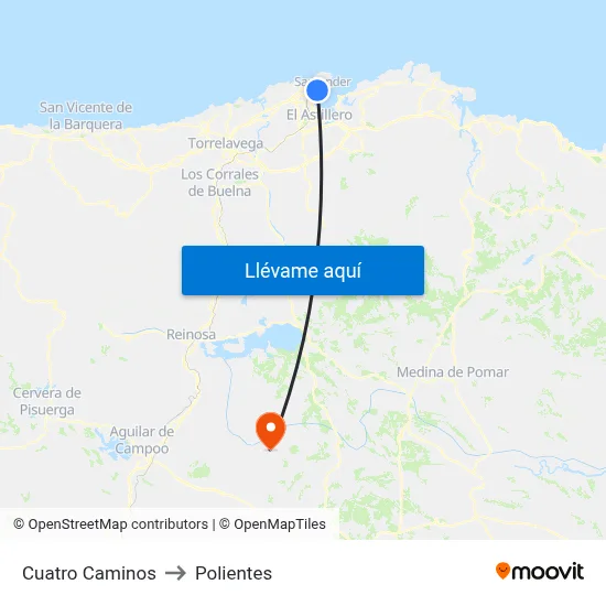 Cuatro Caminos to Polientes map