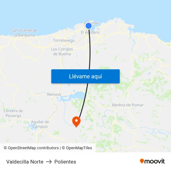 Valdecilla Norte to Polientes map