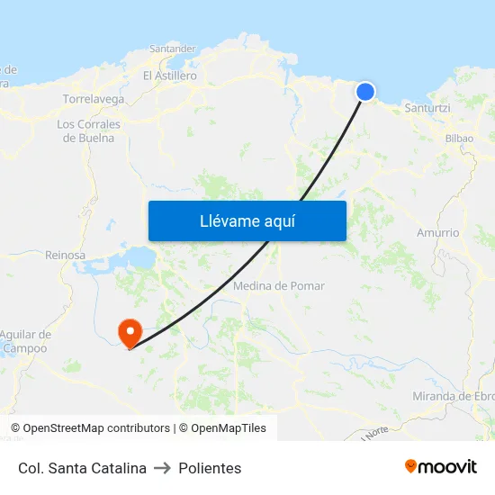 Col. Santa Catalina to Polientes map