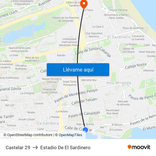 Castelar 29 to Estadio De El Sardinero map