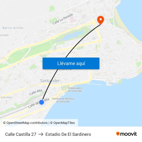 Calle Castilla 27 to Estadio De El Sardinero map