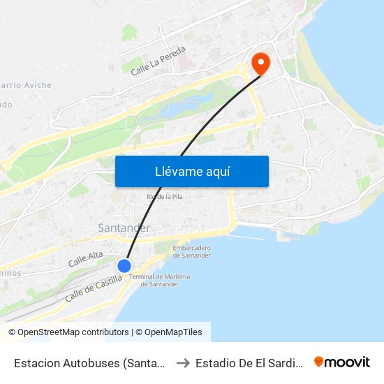 Estacion Autobuses (Santander) to Estadio De El Sardinero map