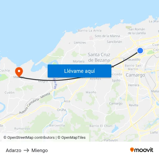 Adarzo to Miengo map