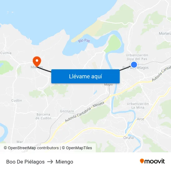 Boo De Piélagos to Miengo map