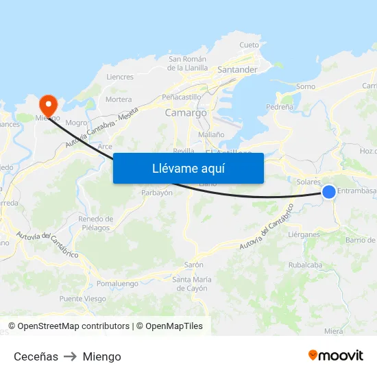 Ceceñas to Miengo map