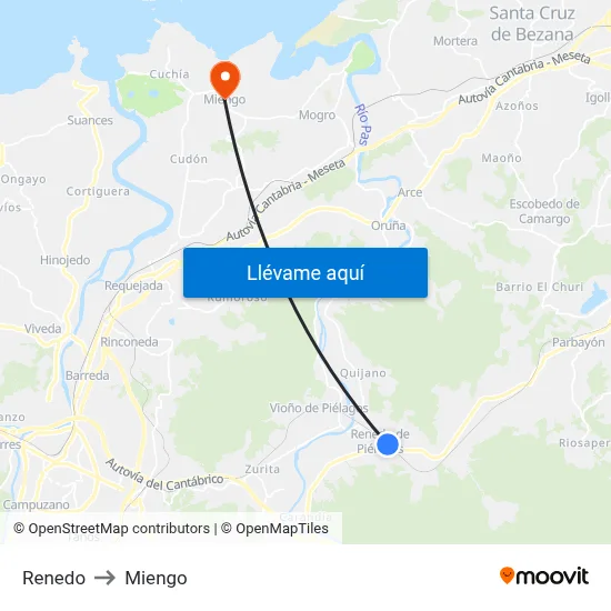 Renedo to Miengo map