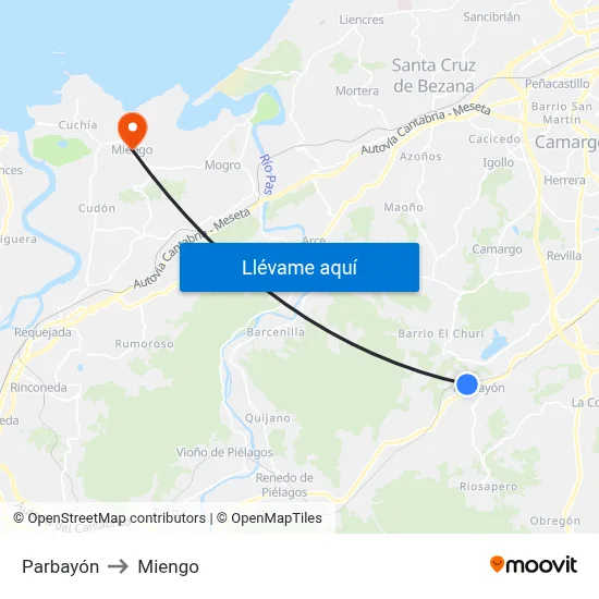 Parbayón to Miengo map