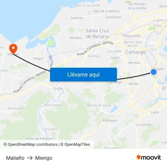 Maliaño to Miengo map