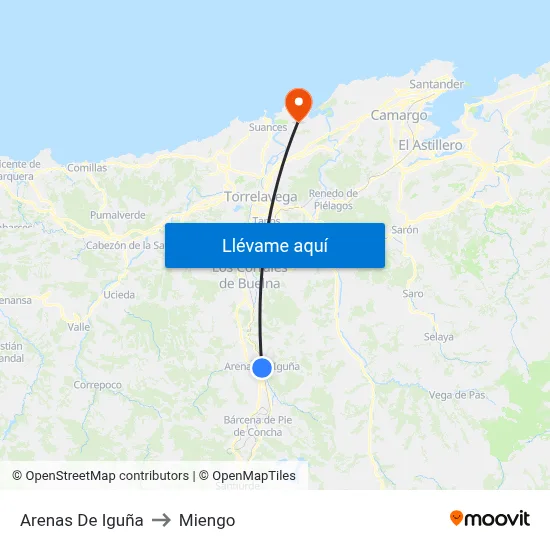 Arenas De Iguña to Miengo map
