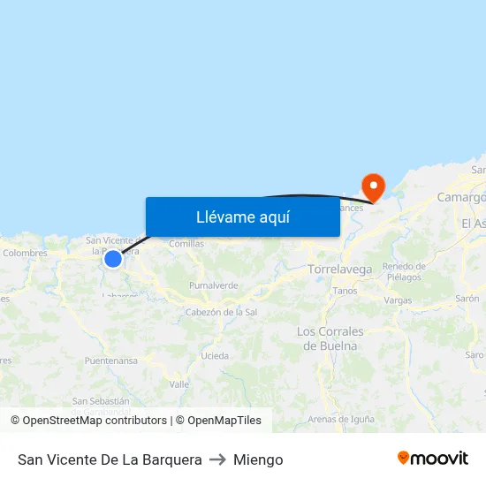 San Vicente De La Barquera to Miengo map