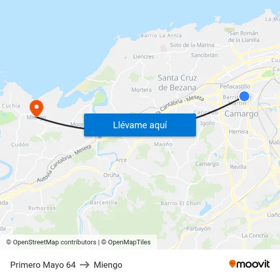 Primero Mayo 64 to Miengo map