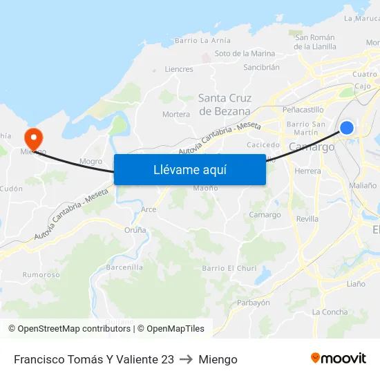 Francisco Tomás Y Valiente 23 to Miengo map