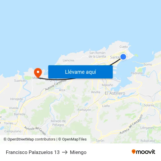 Francisco Palazuelos 13 to Miengo map