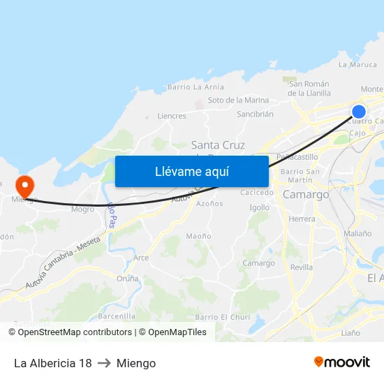 La Albericia 18 to Miengo map