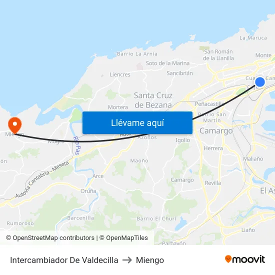 Intercambiador De Valdecilla to Miengo map