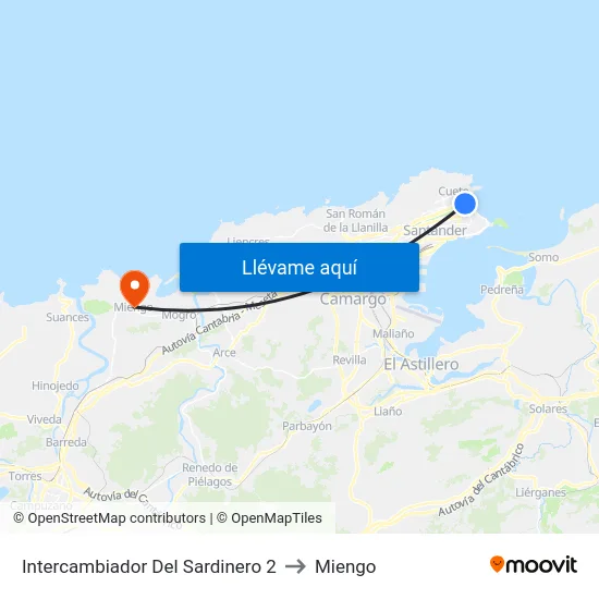 Intercambiador Del Sardinero 2 to Miengo map