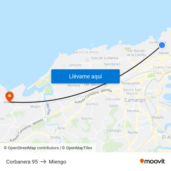Corbanera 95 to Miengo map