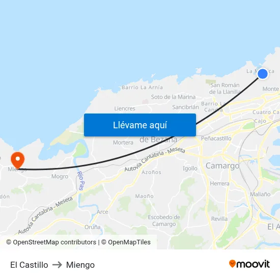 El Castillo to Miengo map