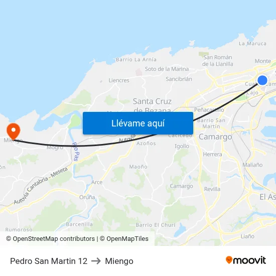 Pedro San Martin 12 to Miengo map
