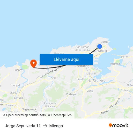 Jorge Sepulveda 11 to Miengo map