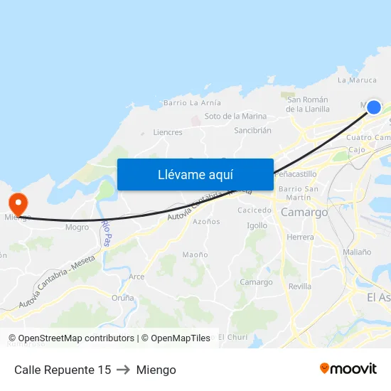 Calle Repuente 15 to Miengo map