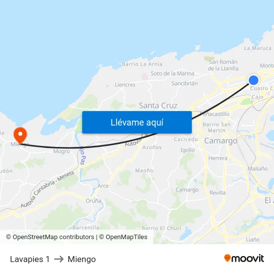 Lavapies 1 to Miengo map