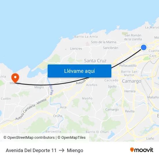 Avenida Del Deporte 11 to Miengo map