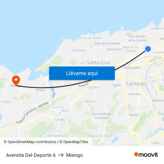 Avenida Del Deporte 6 to Miengo map