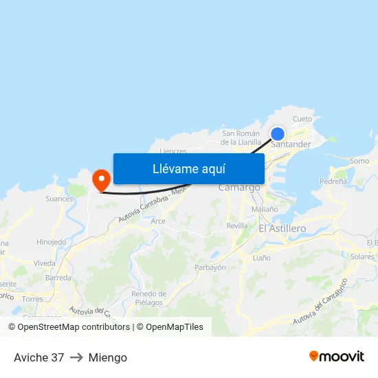Aviche 37 to Miengo map
