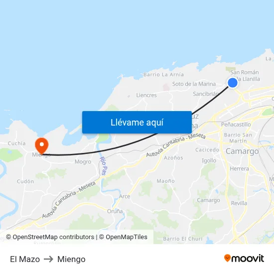 El Mazo to Miengo map