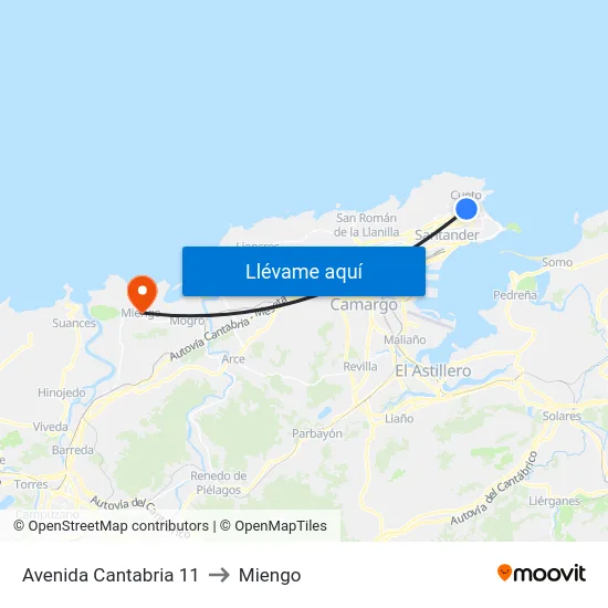 Avenida Cantabria 11 to Miengo map
