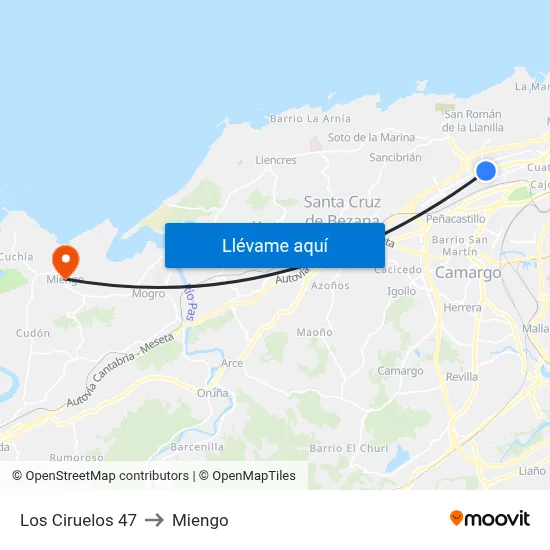 Los Ciruelos 47 to Miengo map