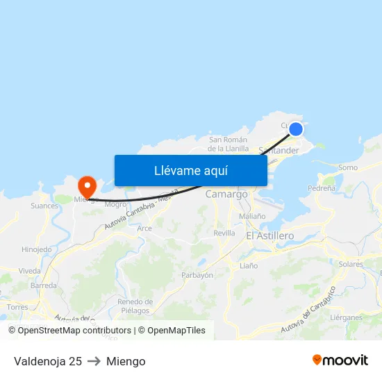 Valdenoja 25 to Miengo map