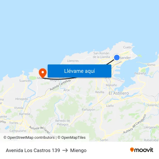 Avenida Los Castros 139 to Miengo map