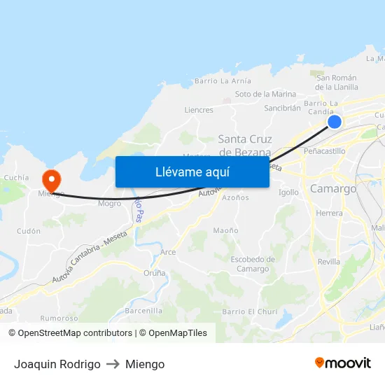 Joaquin Rodrigo to Miengo map