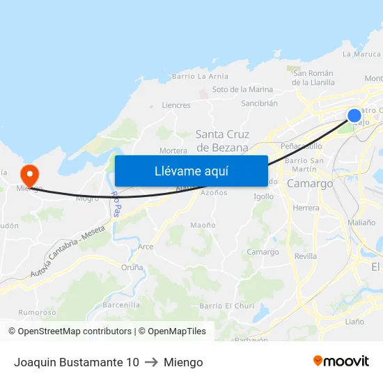 Joaquin Bustamante 10 to Miengo map