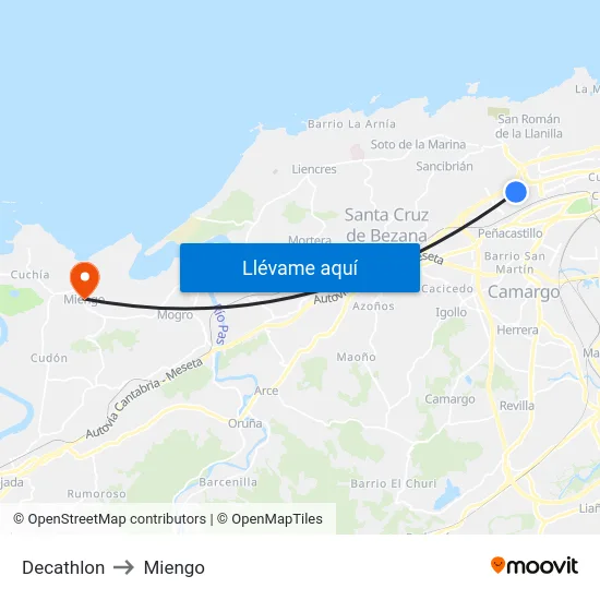 Decathlon to Miengo map