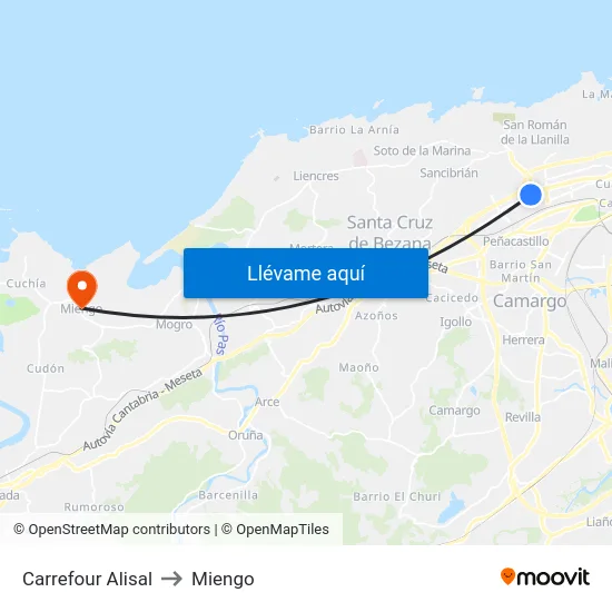 Carrefour Alisal to Miengo map
