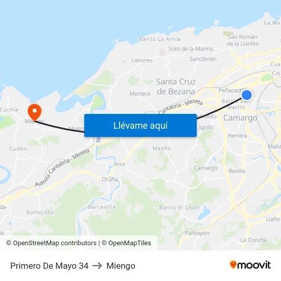 Primero De Mayo 34 to Miengo map