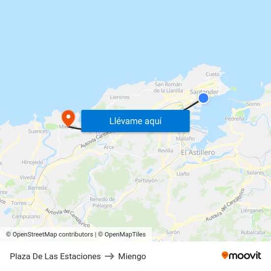 Plaza De Las Estaciones to Miengo map