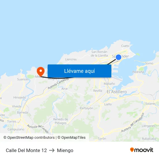 Calle Del Monte 12 to Miengo map