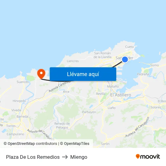 Plaza De Los Remedios to Miengo map