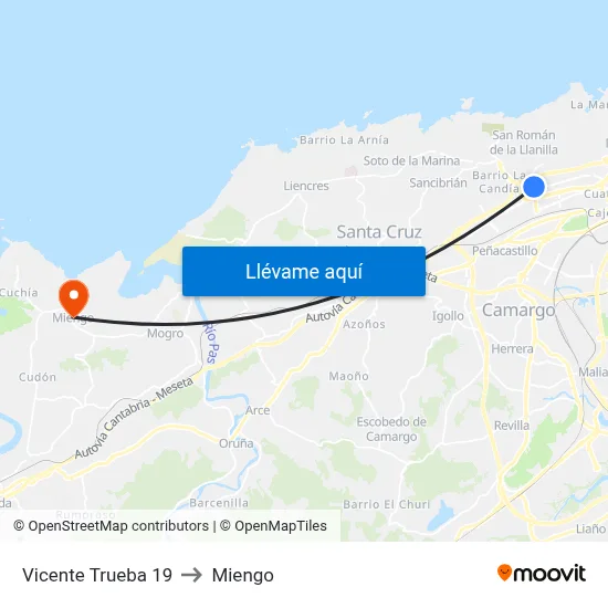 Vicente Trueba 19 to Miengo map