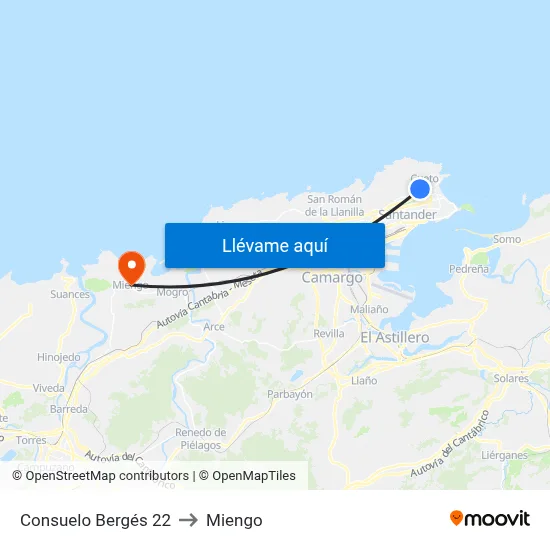 Consuelo Bergés 22 to Miengo map