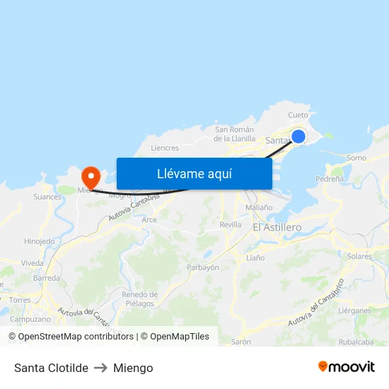 Santa Clotilde to Miengo map