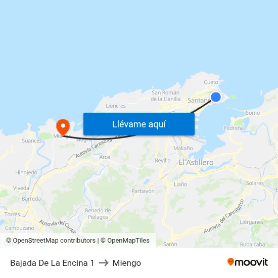 Bajada De La Encina 1 to Miengo map