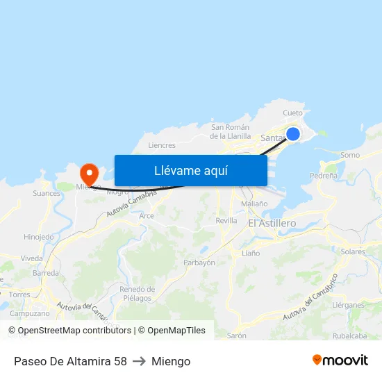 Paseo De Altamira 58 to Miengo map